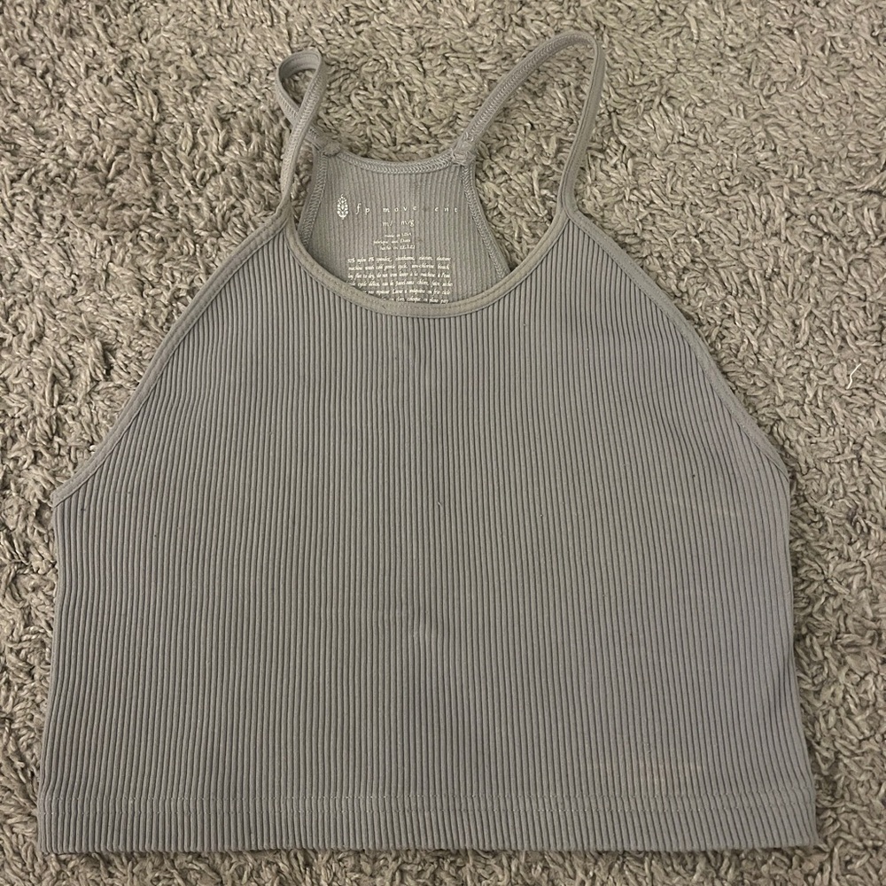 Free People Movement ribbed high neck light grey tank